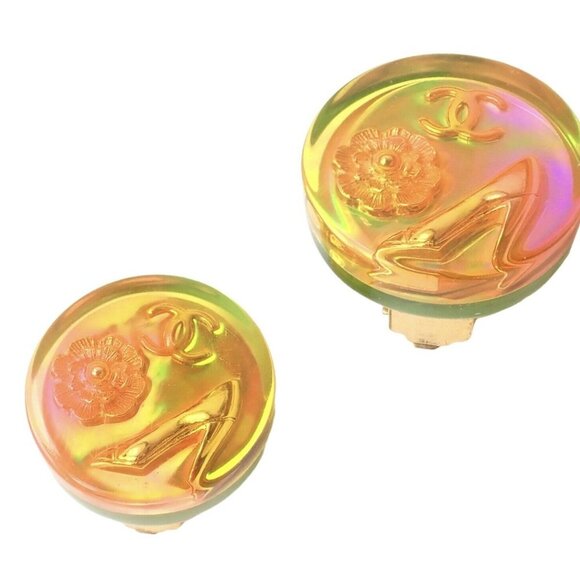 Rare! Vintage Chanel Paris France Holographic Logo Camellia Earrings 1997 Spring - Picture 6 of 12